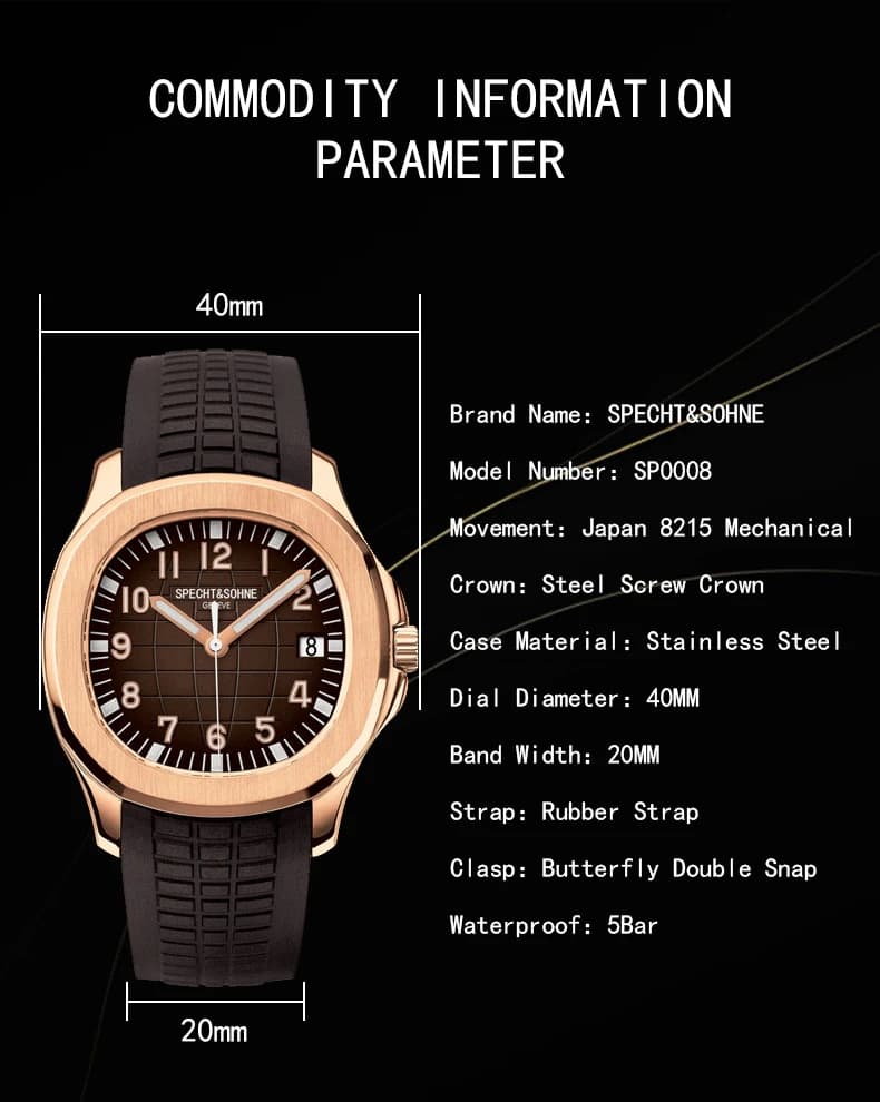 Specht & Sohne marque montres mécaniques automatiques montres de sport saphir vert lumineux 50M étan