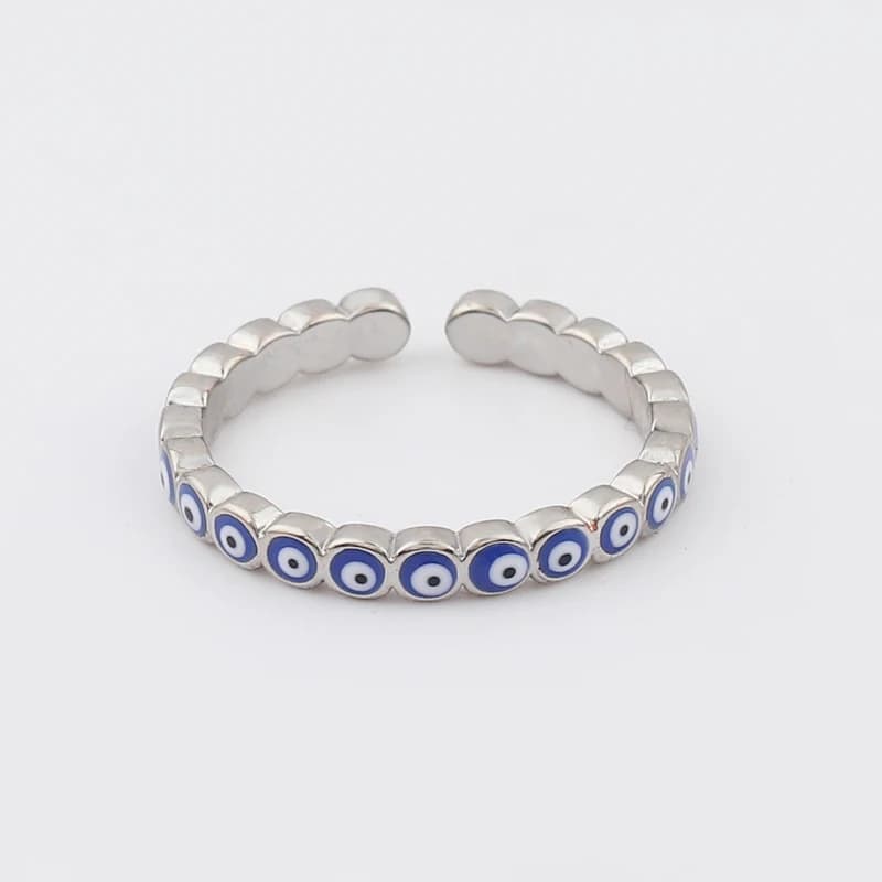 Oeil porte-bonheur bleu turc mauvais œil anneau ouvert cuivre couleur or bagues réglables pour femme