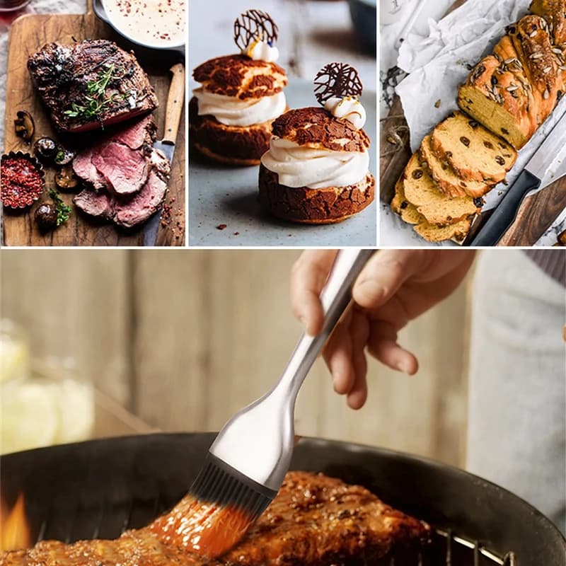 Brosse à badigeonner en Silicone pour Barbecue, brosse à Sauce à l'huile, poignée en acier inoxydabl