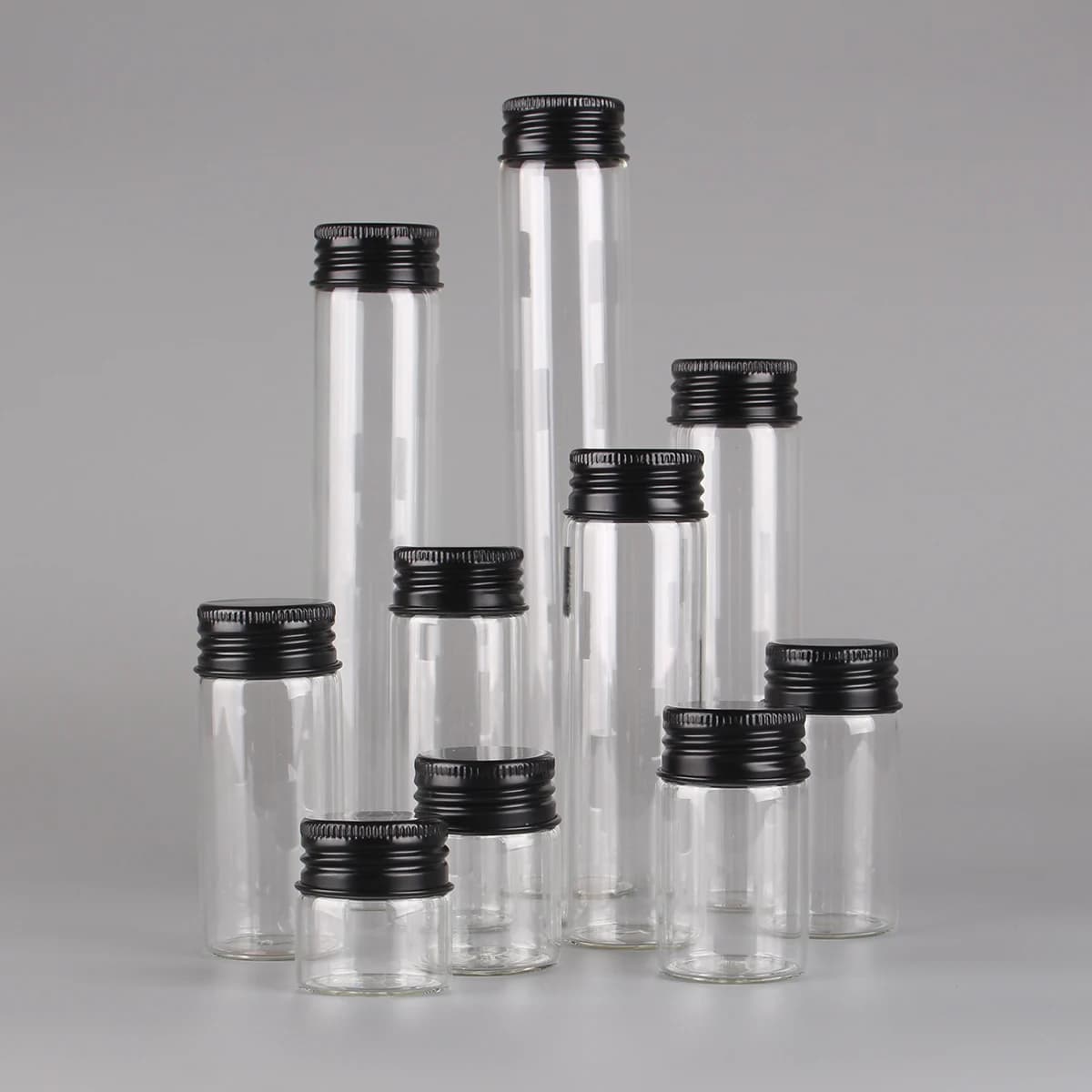 12 pièces/lot 10ml 15ml 20ml 25ml 30ml 40ml 50ml 60ml 80ml 100ml bouteilles en verre avec bouchons e