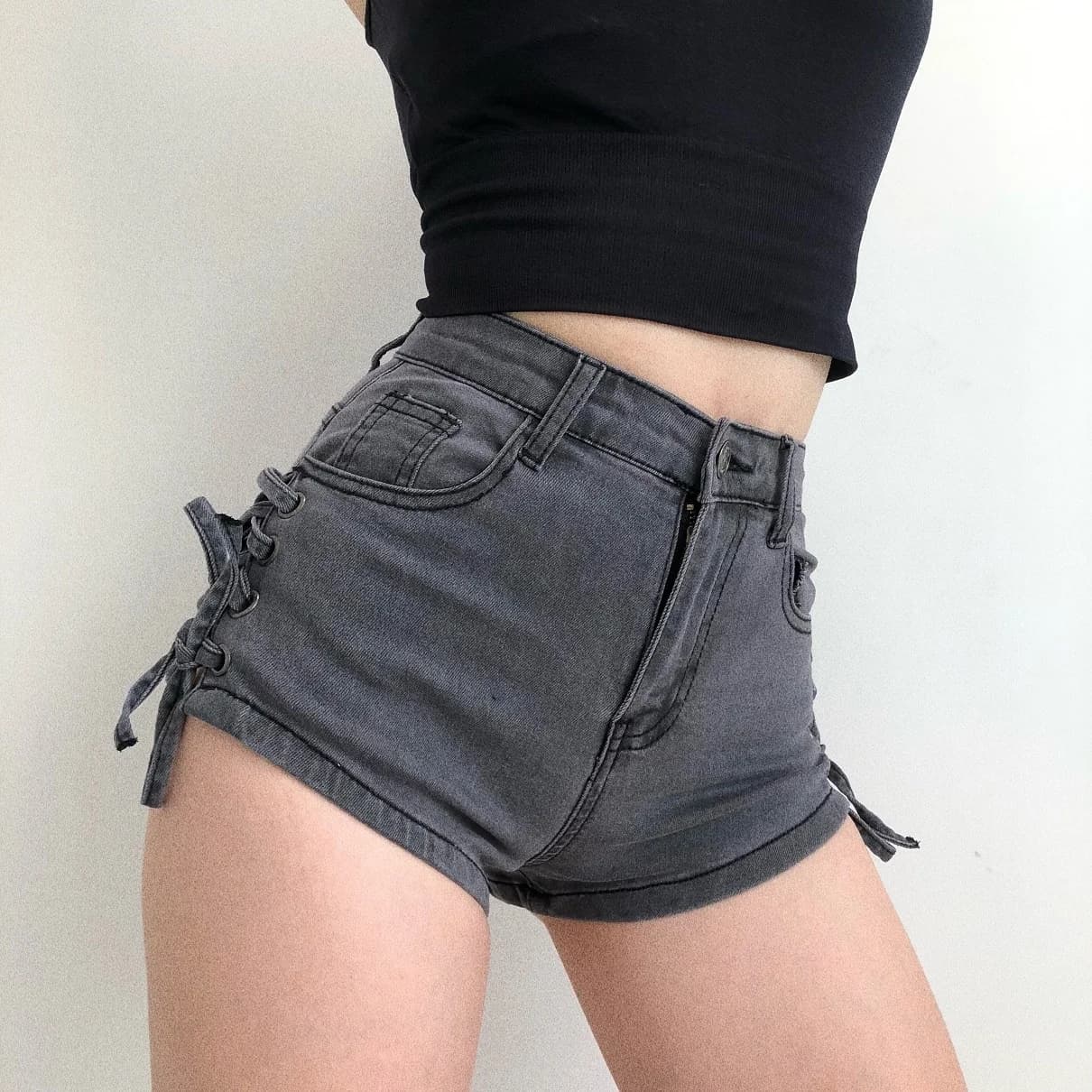 TVVOVVIN-Mini short en denim taille haute pour femme, vêtement moulant et sexy, style Boho, 8ZC