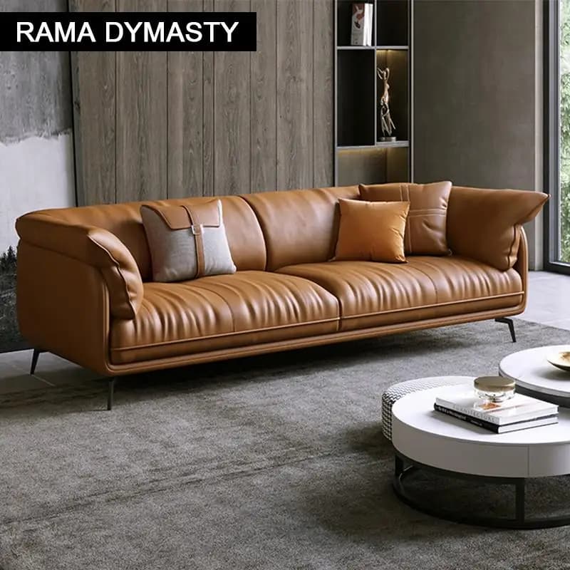 Canapé d'angle moderne rembourré en cuir véritable 1 + 2 + 3 places avec pieds noirs, personnalisabl