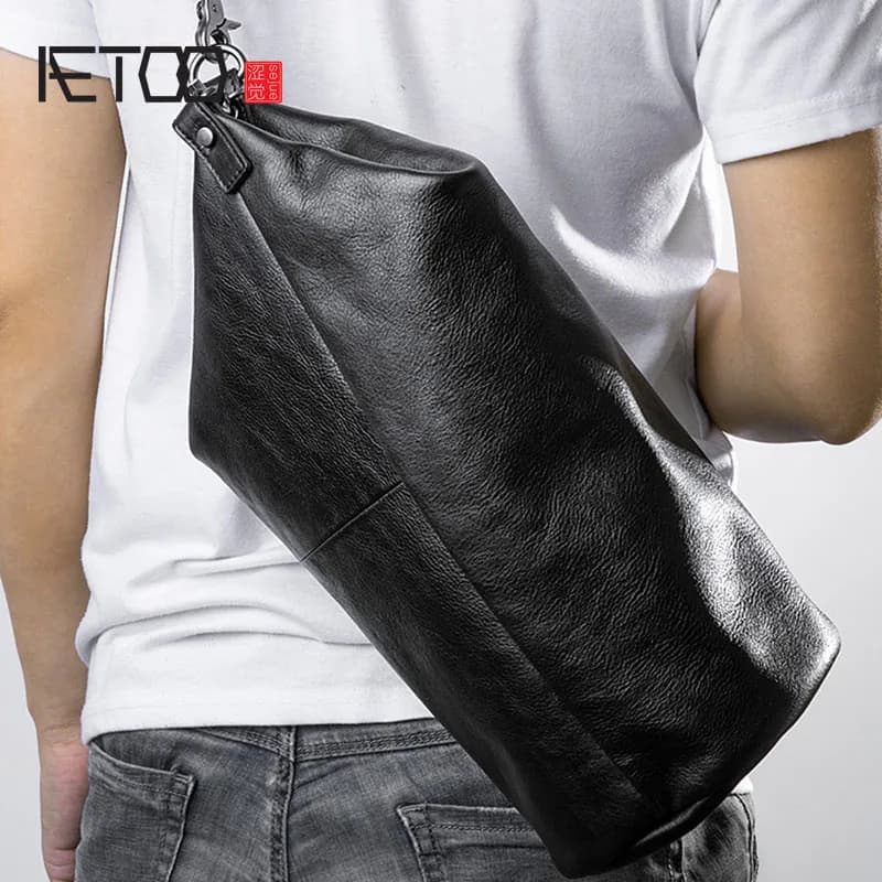 AETOO – sac incliné à une épaule, sac de tête en cuir, sac cylindrique en cuir, sac tendance pour ho