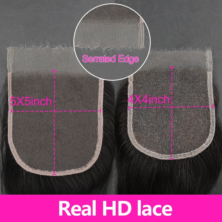 Perruque Lace Closure Remy Naturelle, Cheveux Lisses, 5x5, Peaux Fondues, Pre-plucked, pour Femme Af