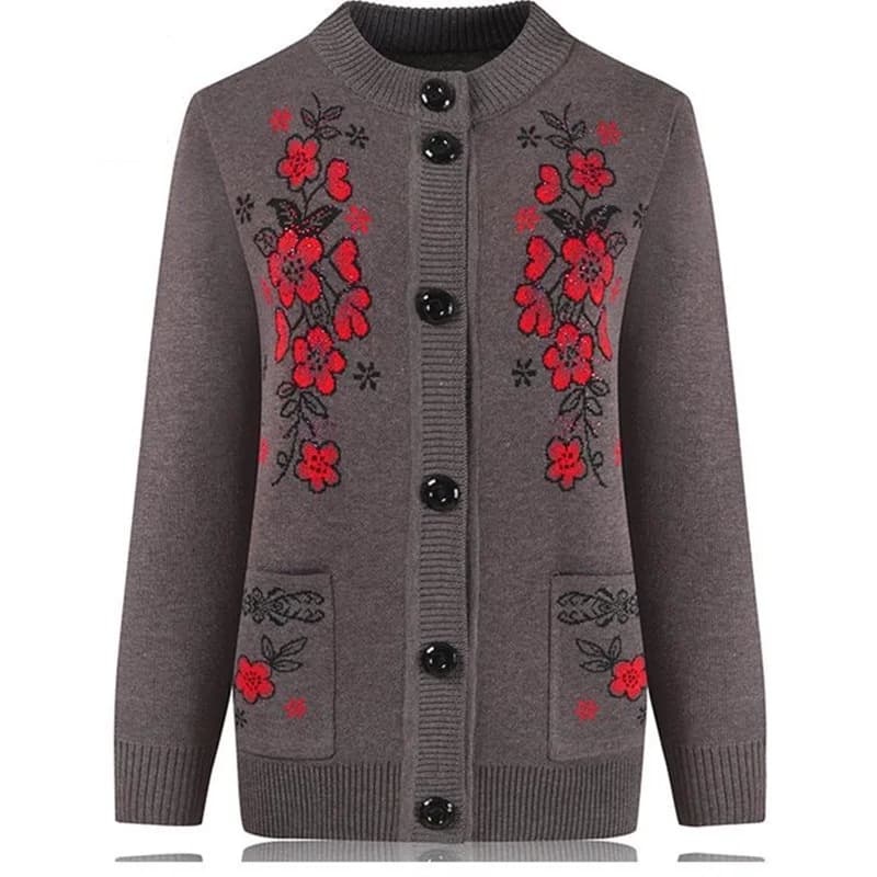 Pull en tricot à manches longues en titane pour femmes d'âge moyen, cardigan de grand-mère, manteau 