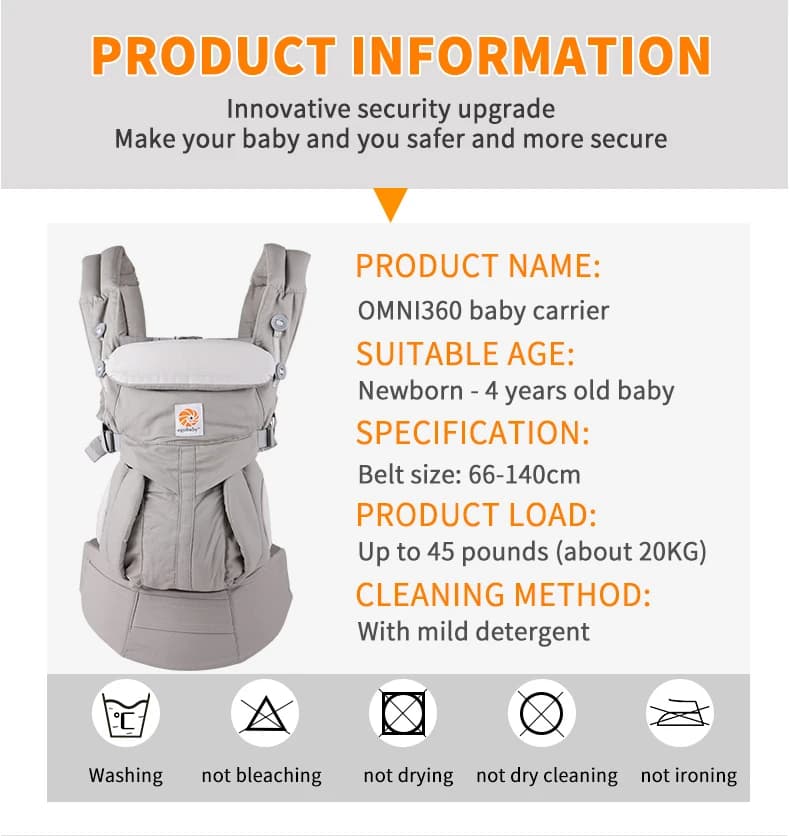 Porte-bébé Ergobaby toutes positions, sling bébé avec tissu en coton respirant pour les quatre saiso