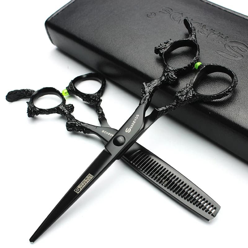 Sharonds-Ciseaux de Coupe Professionnels en Acier 440c, 6/7/8 Argent, Manche Dragon Noir, pour Salon