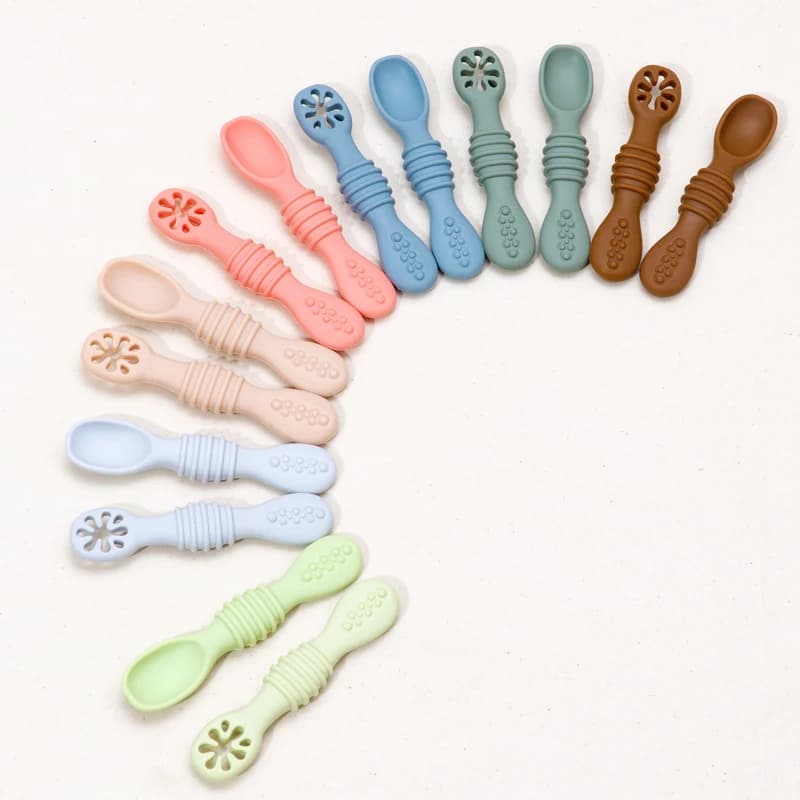 Ensemble cuillère et fourchette pour bébé, cuillère collante en Silicone de qualité alimentaire, cou