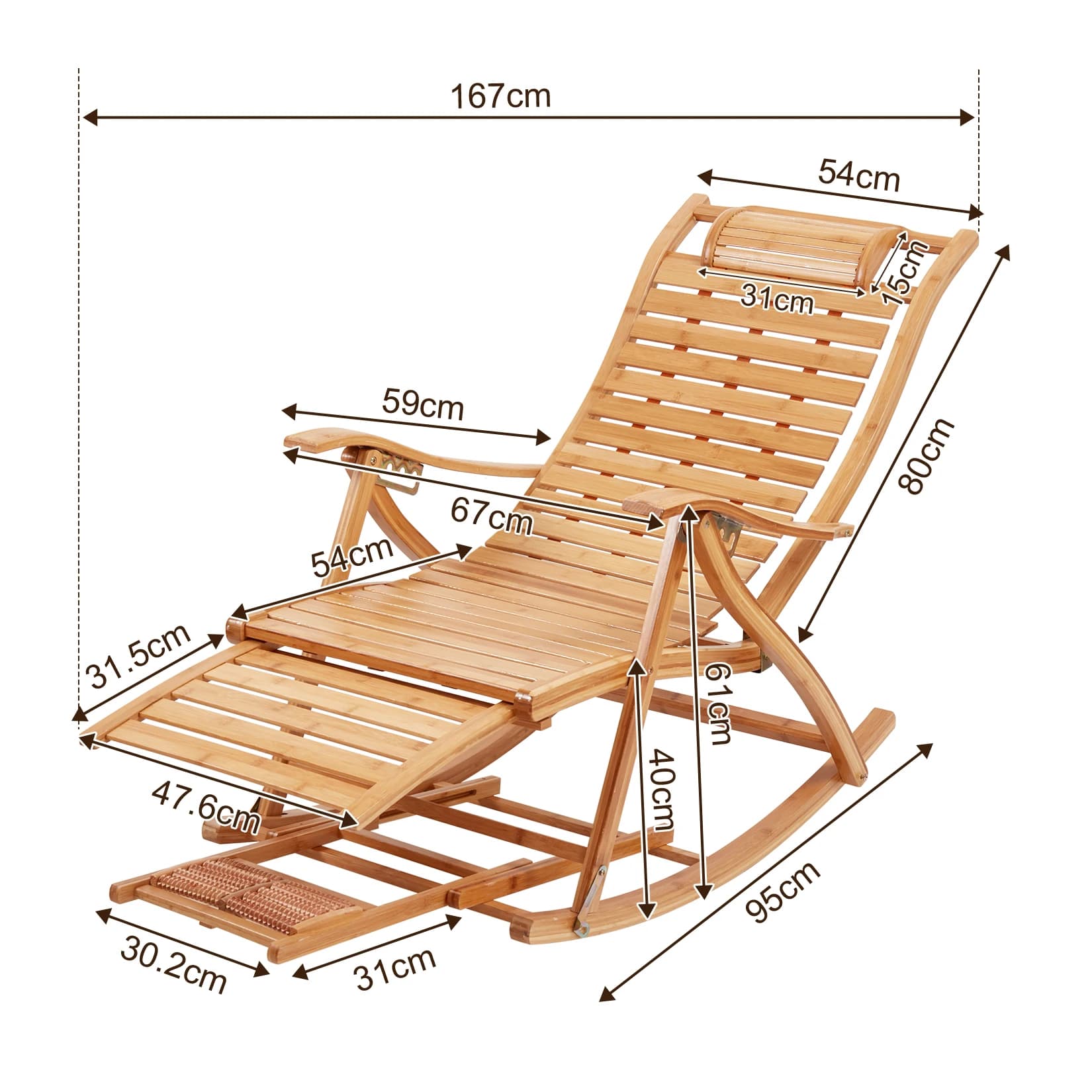 RapDuty-Chaise à Bascule en Bambou, Fauteuil Inclinable, Réglable, Salon, Loisirs