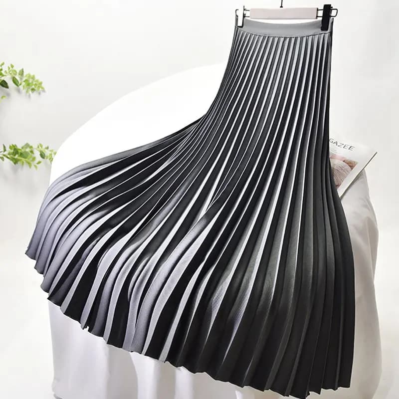 Jupe en sergé plissée accordéon pour femme, doublure en mousseline de soie, élégante, taille haute, 