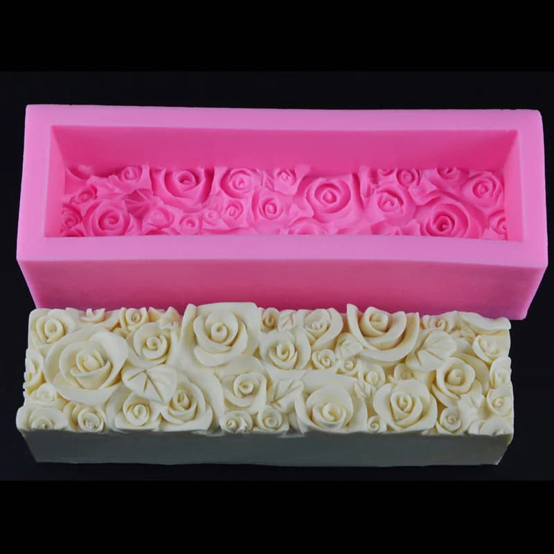 Rectangulaire Rose Fleur Silicone Savon Moule Flexible Toast Pain Gâteau Fondant Au Chocolat Moule S