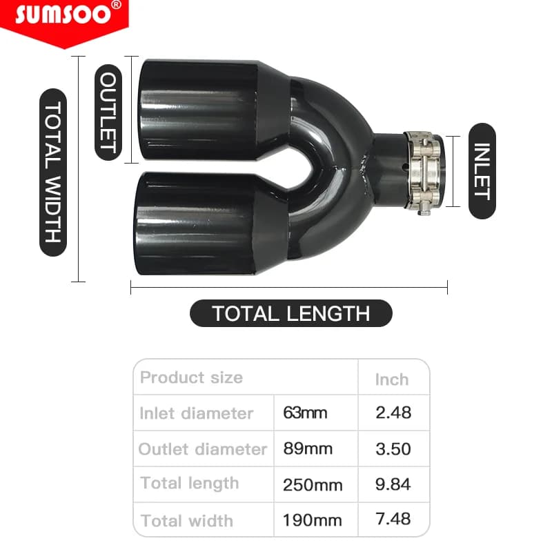 Véritable SUMSOO 1 pièces universel Double pointe d'échappement arrière tuyau d'échappement en acier