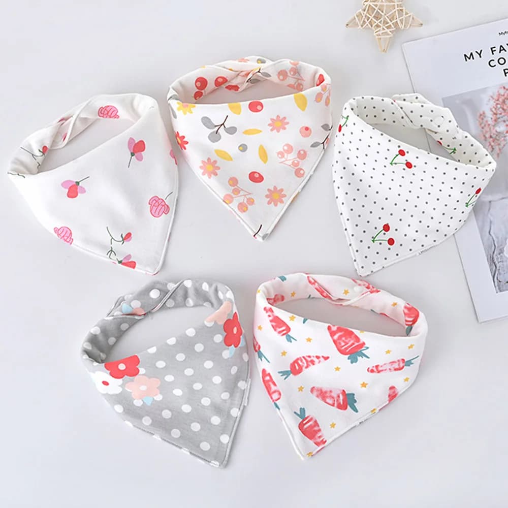 Bavoirs Triangle Double en coton pour bébé, 5 pièces/lot, serviette de salive imprimée de dessin ani
