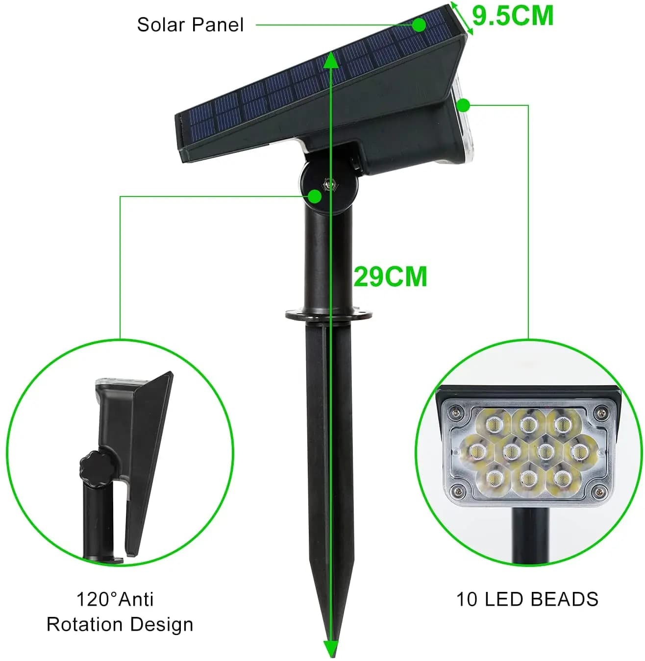 T-SUN projecteur solaire réglable lumière de jardin solaire IP65 énergie solaire lumière verte pour 