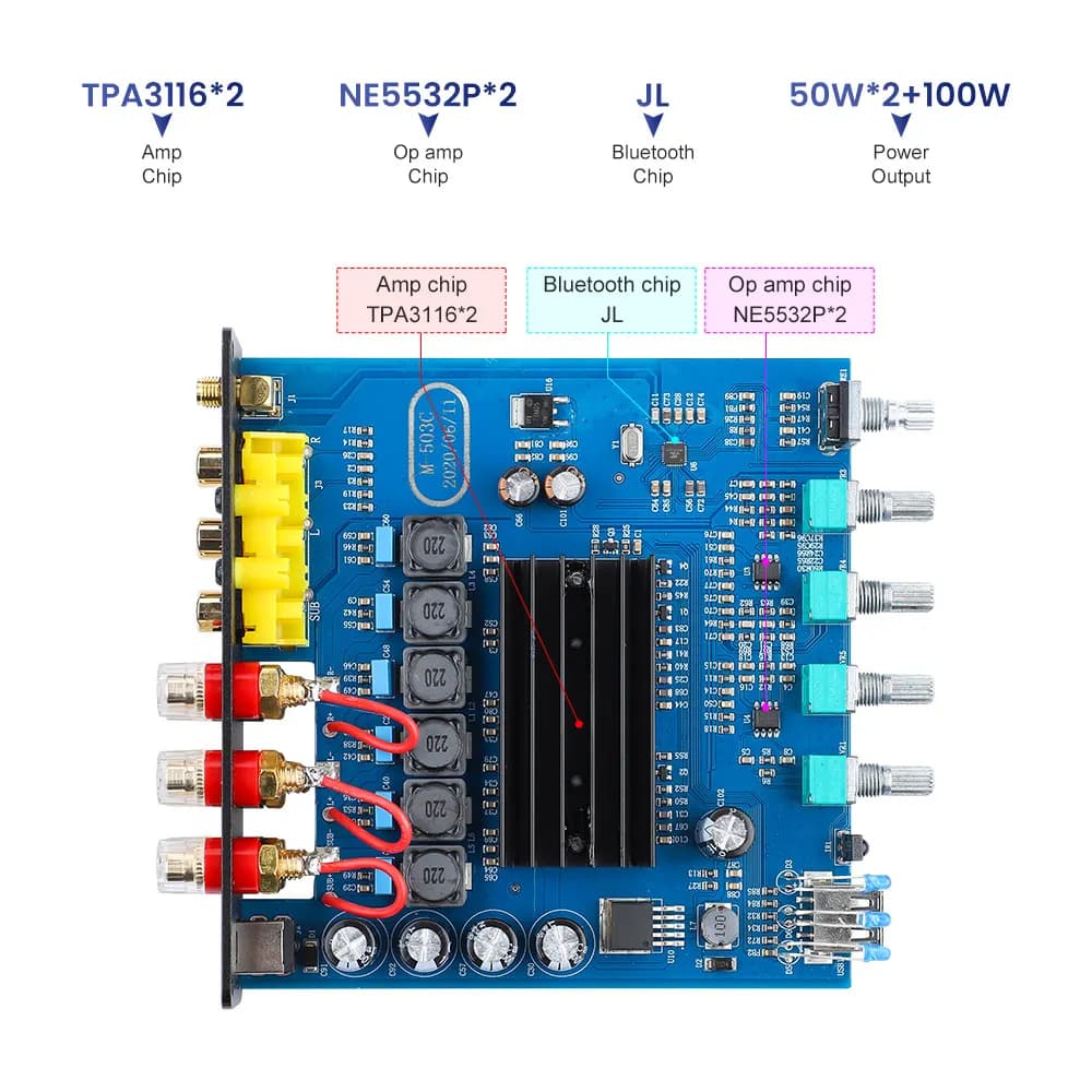 AIYIMA-Amplificateur de puissance numérique Bluetooth 5.0, caisson de basses B01, 50W x 2 + 100W, TP