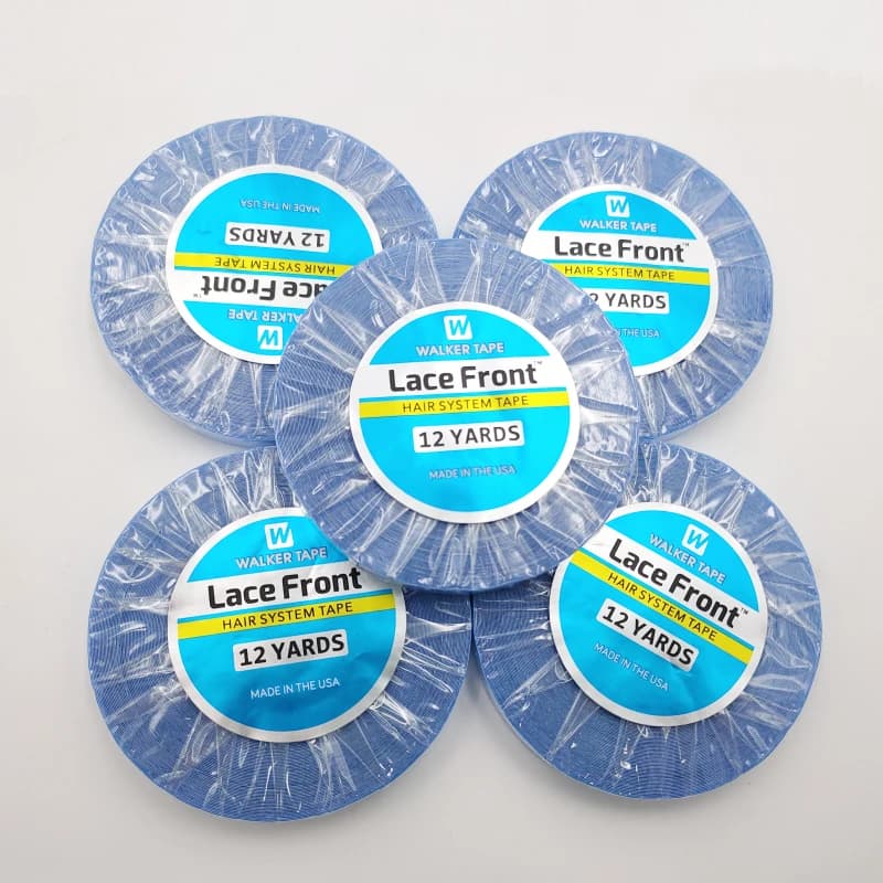 Rouleau de ruban adhésif Double face bleu 12Yards, bande de Support avant en dentelle, pour cheveux/