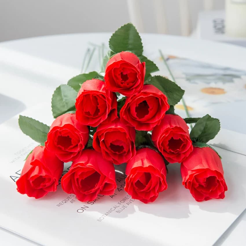Vase Bouquet de Roses rouges, 10 pièces, pour décoration de maison, jardin, mariage, couronnes décor