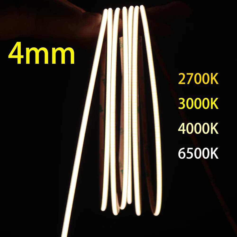 Bande lumineuse LED COB Super fine, 4mm, 480 diodes/m, barre lumineuse linéaire Flexible, ruban à Di