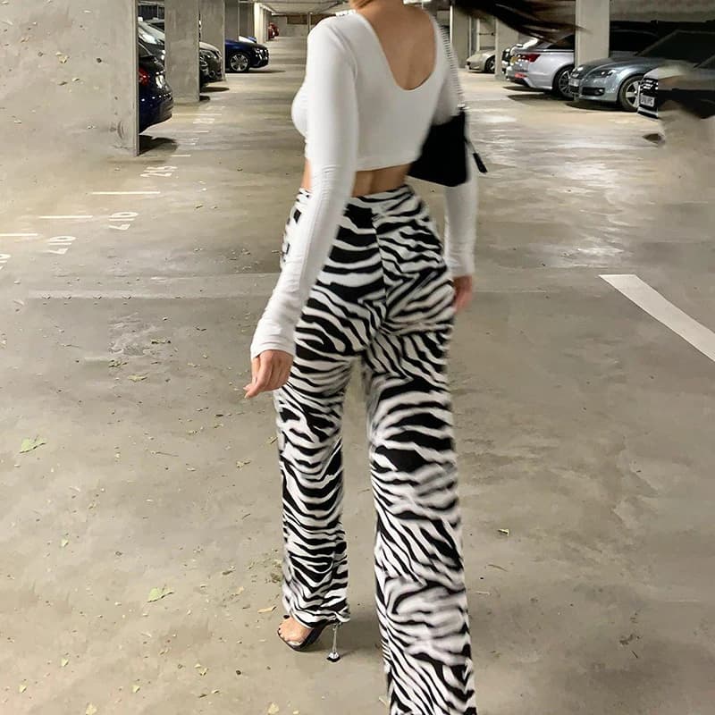 ZZSYKD-Pantalon Imprimé Zèbre pour Femme, Taille Haute, Jambes Larges, Long Fjadt, Mode Décontractée