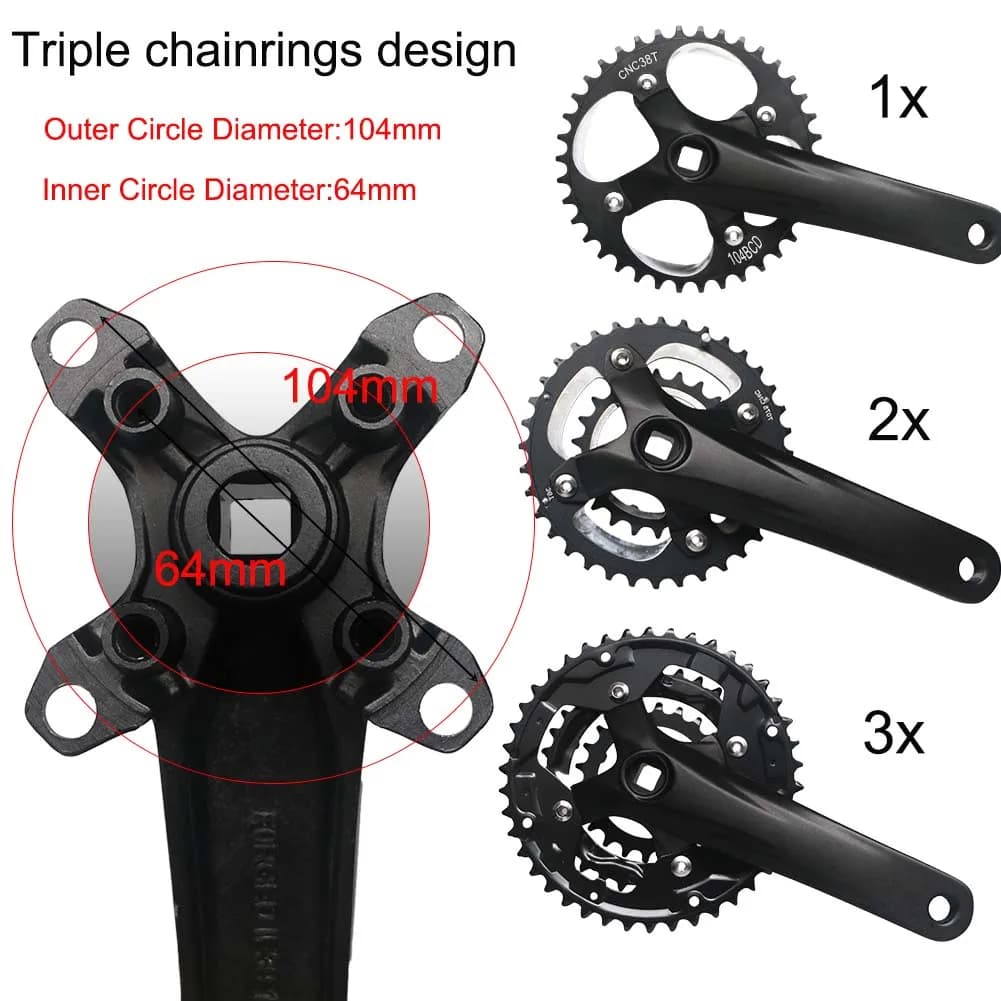 170 104BCD 64BCD vtt vélo manivelle ensemble carré conique manivelle VTT pédalier 30T ~ 42T plateau 