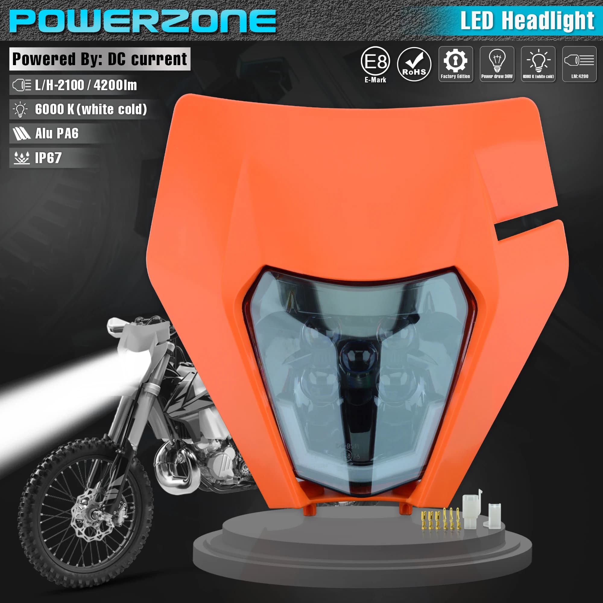 PowerZone moto phare LED phare phare Supermoto carénage pour KTM EXC SXF MX Dirt Bike Enduro phare L