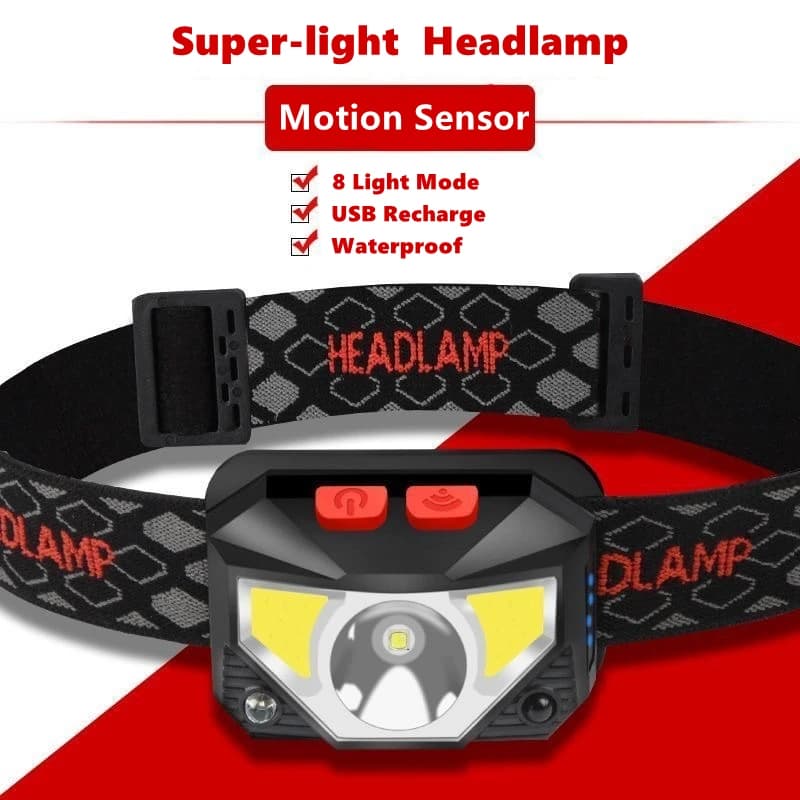 8 Modes Handfress capteur de mouvement puissant phare LED lampe frontale COB lampe de poche torche l