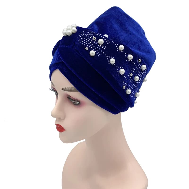 Bonnet turban en velours doux avec perles pour femmes, Hijab musulman, enveloppes de tête, vêtements