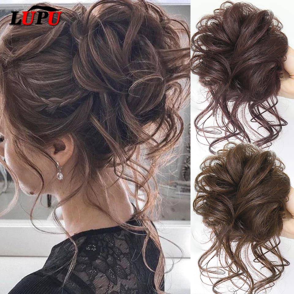 LUPU – Chignon synthétique bouclé en désordre, bandeau élastique, faux cheveux pour femmes, épingles