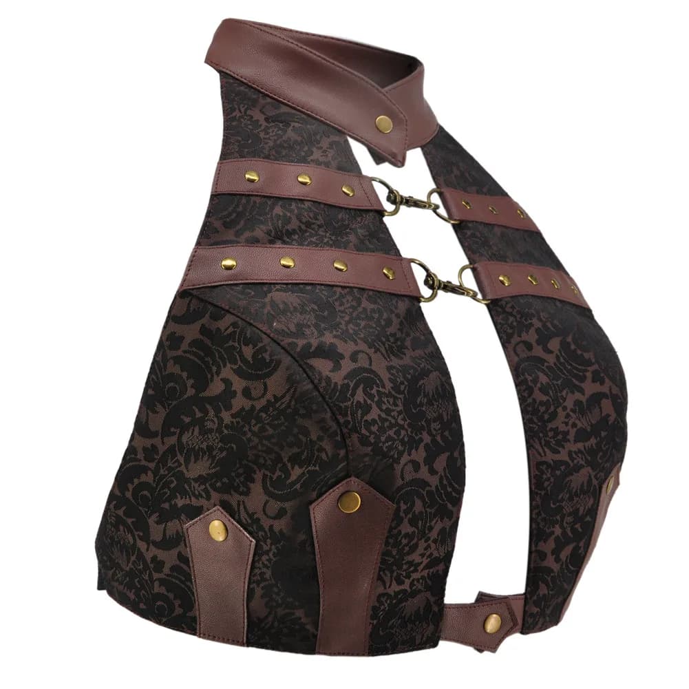 Haut gothique en Brocade et cuir noir pour femmes, vêtements Vintage, accessoires, Punk Rock, dos nu