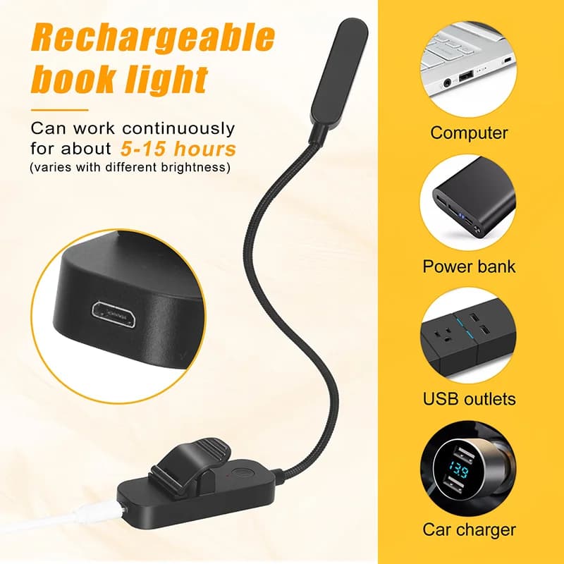 Lampe de livre ambre Mini USB Led Rechargeable Flexible veilleuse lampe de bureau à clipser lampe de
