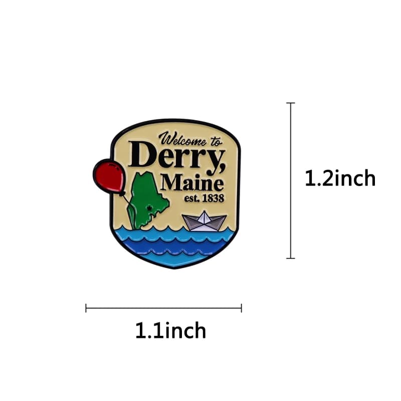 Enseigne de film en émail, badge pin, bienvenue à Derry, mine, Pennywise IT