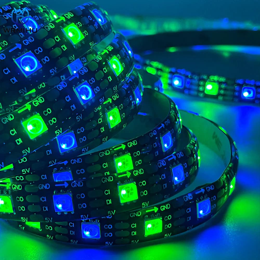 5 m/rouleau DC5V SMD APA102 SK9822 30/60/144 LED/m données et horloge adressable séparément bande de
