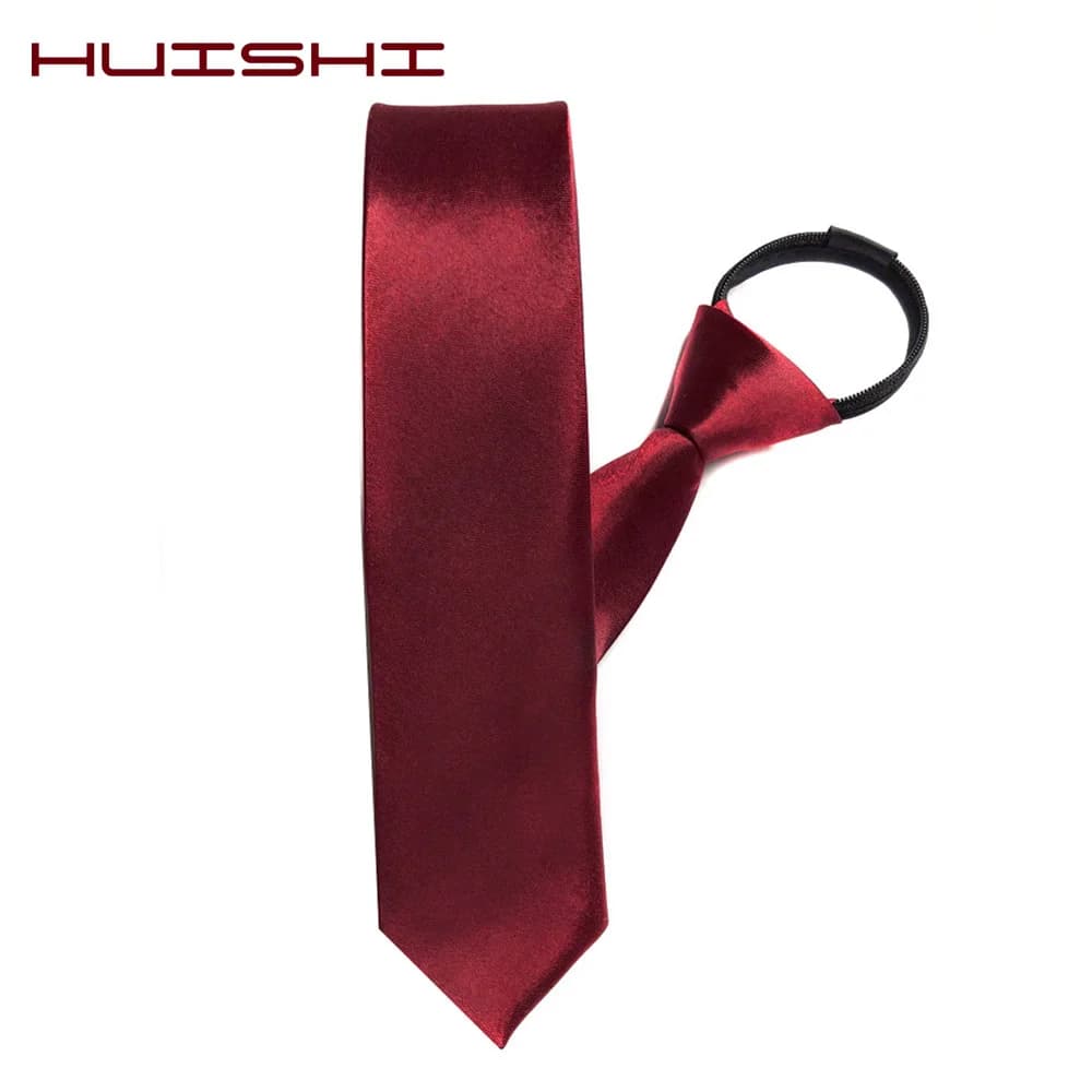 HUISHI pré-attaché fermeture éclair cravate cou hommes maigre fermeture éclair cravates rouge noir b
