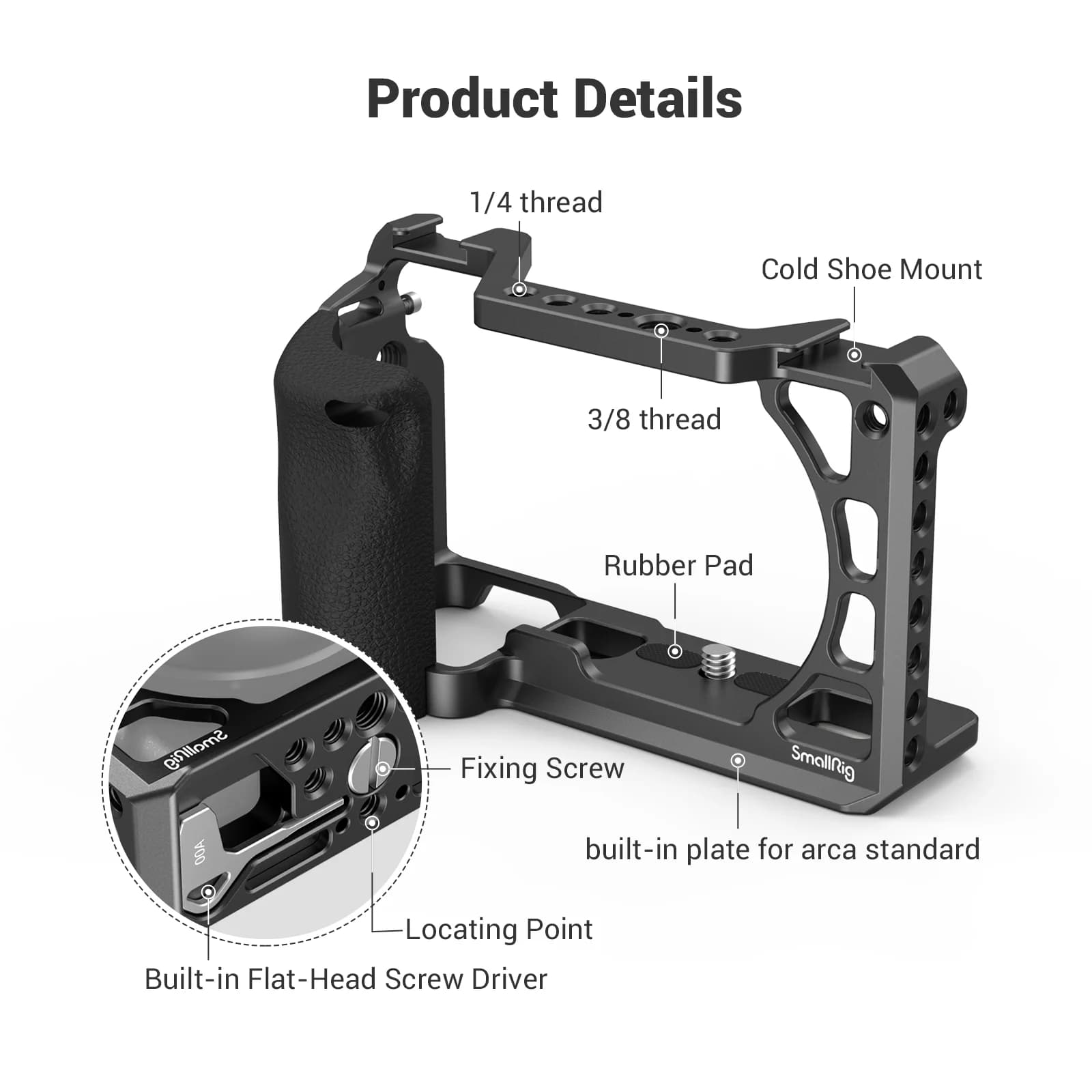 SmallRig-Appareil photo reflex numérique pour Sony A6400 avec poignée en silicone et griffe froide, 