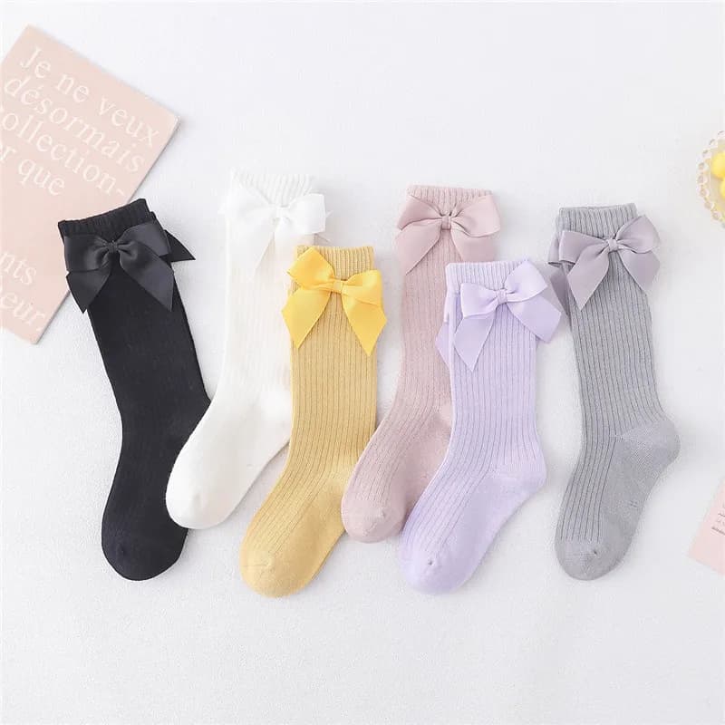 Chaussettes en coton pour petites filles de 0 à 8 ans, chaussettes longues et douces avec nœuds, cha
