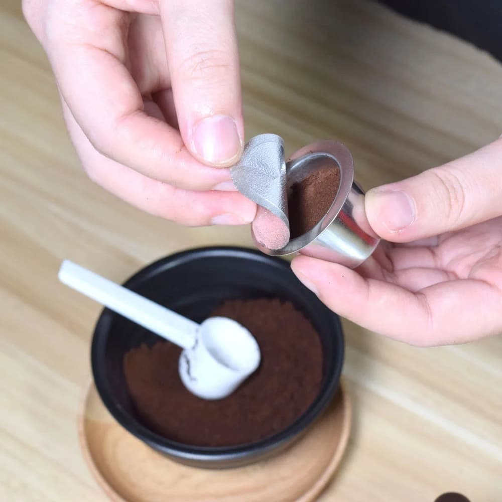 Autocollant de remplissage de capsules de café, en acier inoxydable, auto-adhésif, couvercle de bras