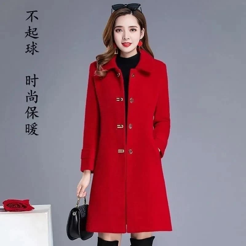 Manteau en velours de vison coupe couvertes pour femme, veste en laine rouge, mi-long, mince, décont