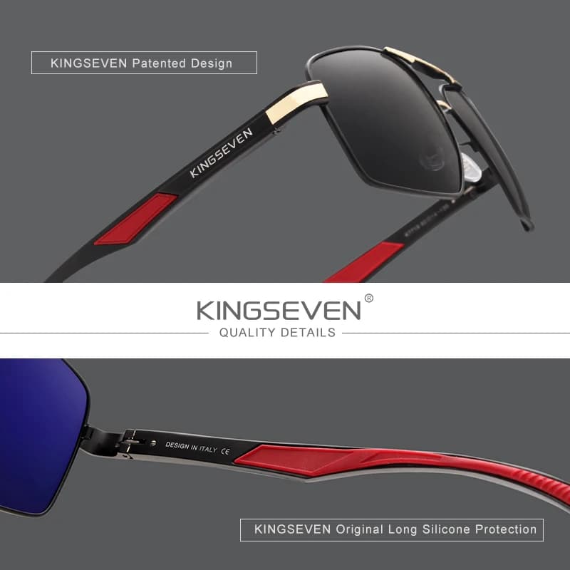 Lunettes de soleil polarisées KINGSEVEN pour homme, monture en aluminium, branches rouges design, ve