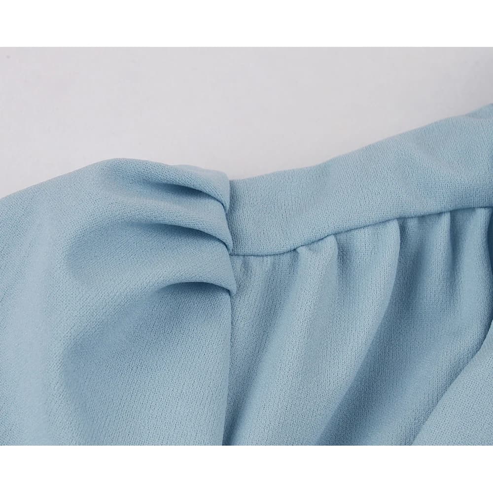 Robe plissée bleue 2025 style vintage avec nœud papillon, boutonnée, élégante pour femme, été, ceint