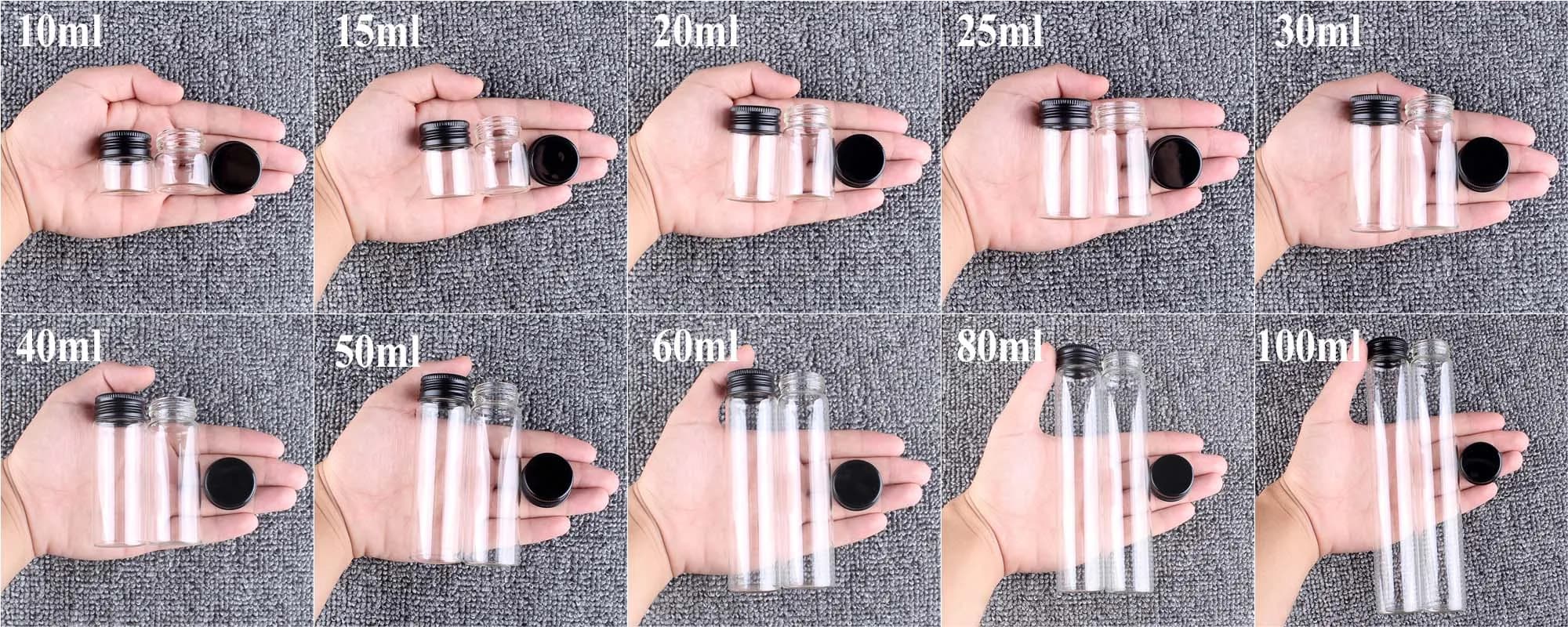12 pièces/lot 10ml 15ml 20ml 25ml 30ml 40ml 50ml 60ml 80ml 100ml bouteilles en verre avec bouchons e