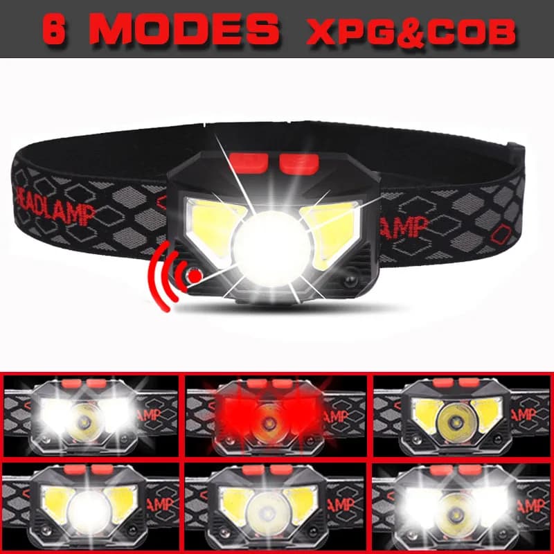 8 Modes Handfress capteur de mouvement puissant phare LED lampe frontale COB lampe de poche torche l