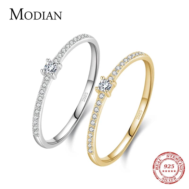 Modian 2021 réel 925 en argent Sterling Simple carré clair CZ charme couleur or bagues pour les femm