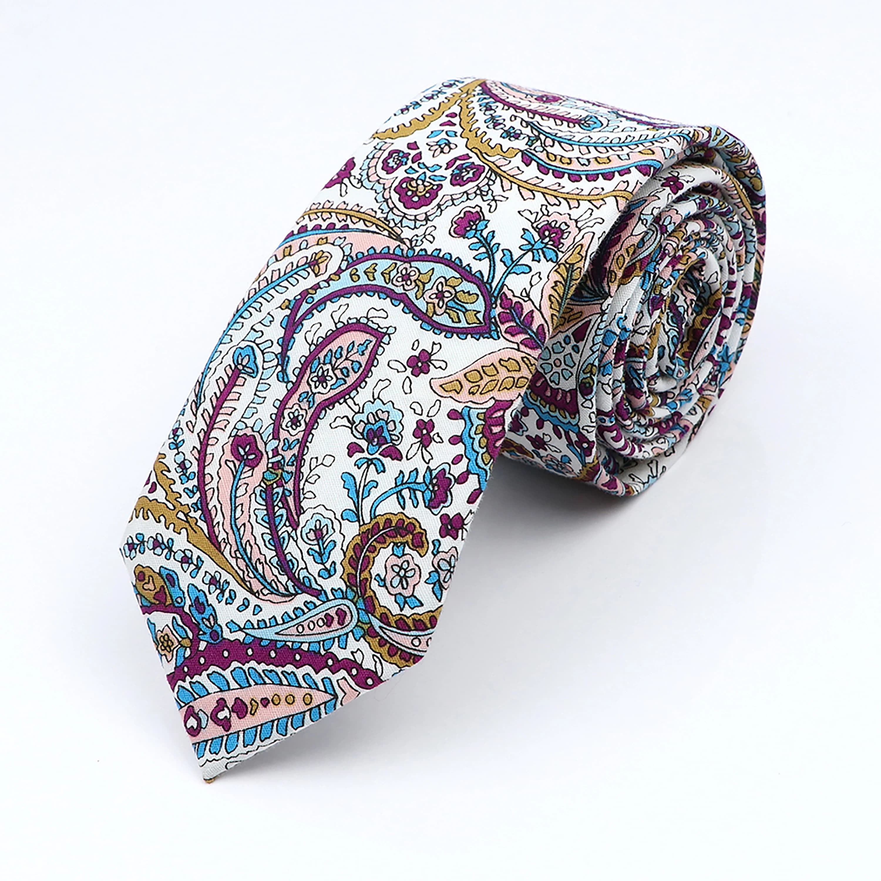 Nouvelle cravate florale élégante pour hommes femmes 100% coton belle fleur Paisley cravate étroite 