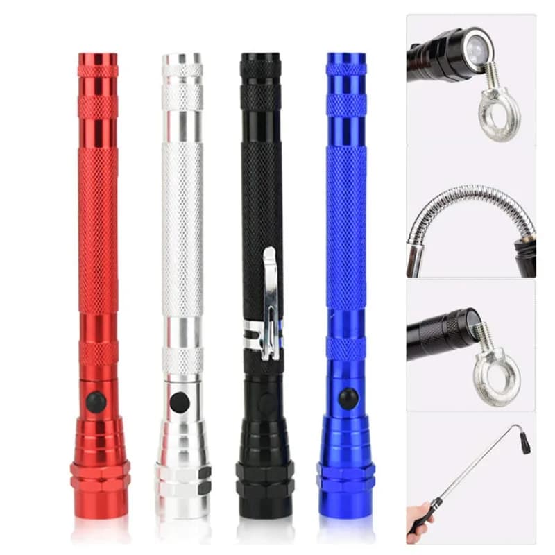 Lampe de poche Portable à 3 LED, torche à tête Flexible avec aimant, lampe télescopique Flexible, ou