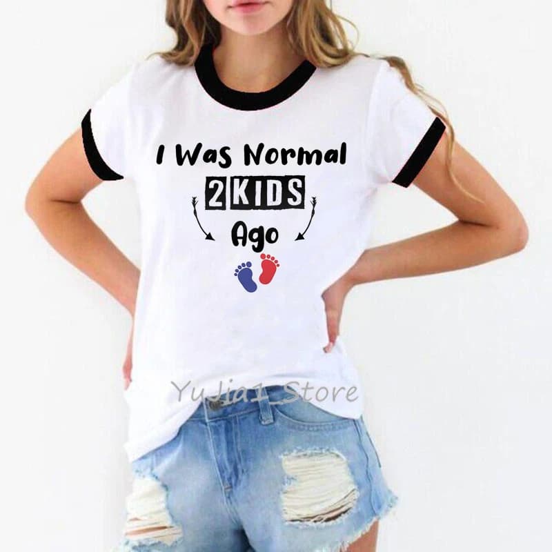 T-shirt femme, humoristique, estival et humoristique, avec lettres imprimées "I Was Normal 2 Kids Ag