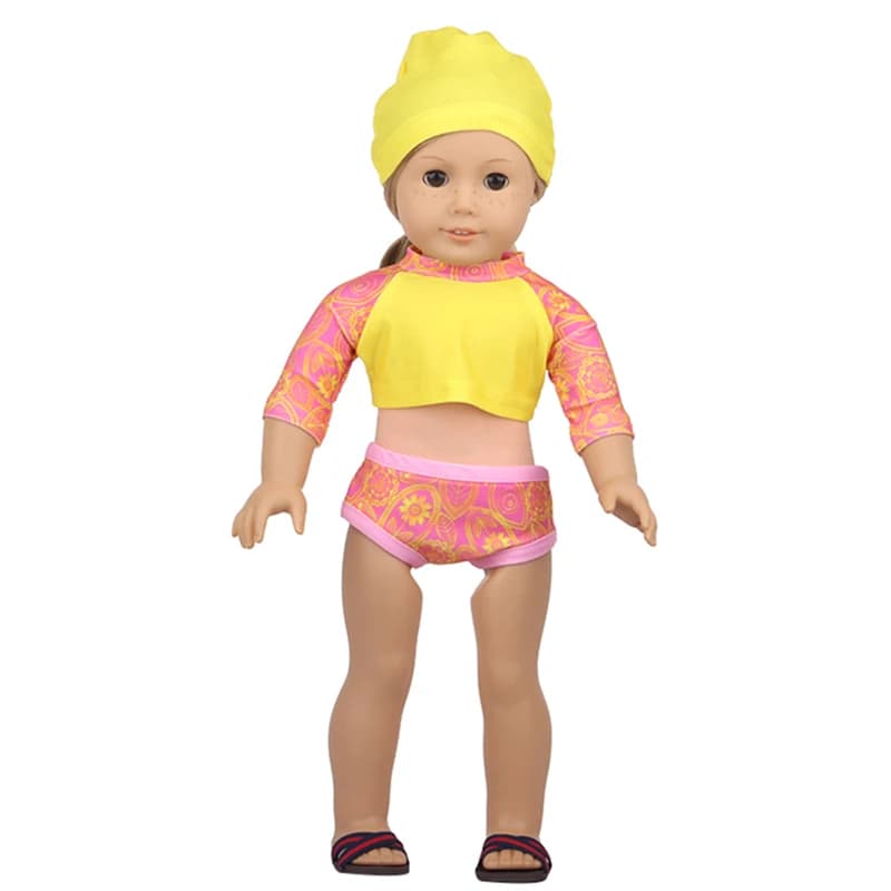 Nouveau maillot de bain solide poupée Bikini + lunettes de soleil maillot de bain sandales de plage 