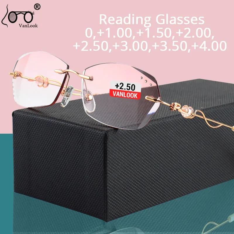 Vanlook – lunettes de lecture sans bords en strass pour femmes, Design sans vis bloquant la lumière 