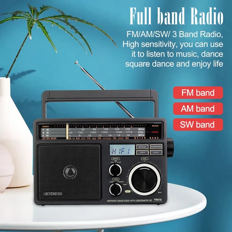 RETEKESS TR618 AM FM SW Radio portable avec lecteur MP3 numérique Support Micro SD et USB Volume for