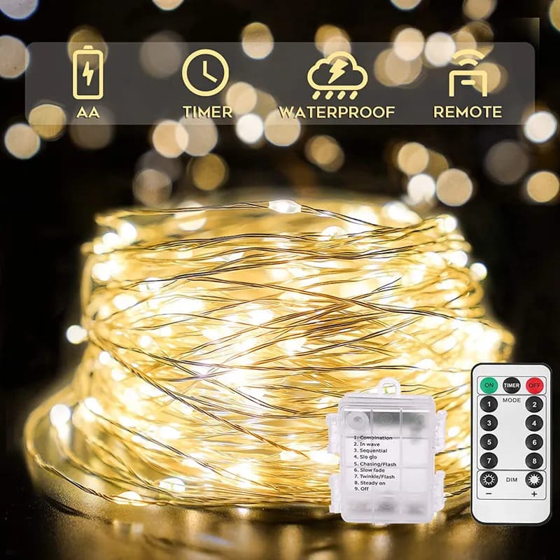 Guirlande lumineuse LED alimentée par batterie télécommande 8 Modes guirlandes lumineuses extérieure