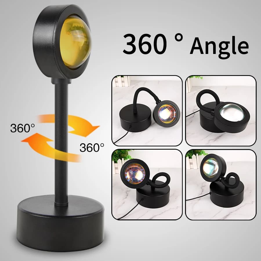 Lampe de coucher de soleil USB, projecteur de coucher de soleil, lumière d'ambiance, salon, chambre 